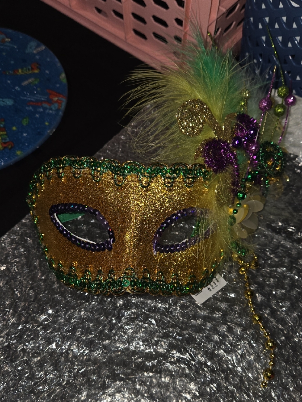 Gold Glitter Mardi Gras Feather Mask